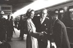 Queen Elizabeth II and Prince Phillip being welcomed upon arrival at Bathurst aboard the royal train