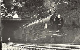 Class 5703 locomotive going through the Glenbrook tunnel on a trial run, 30 Oct 1929. Digital ID a014-a014000909