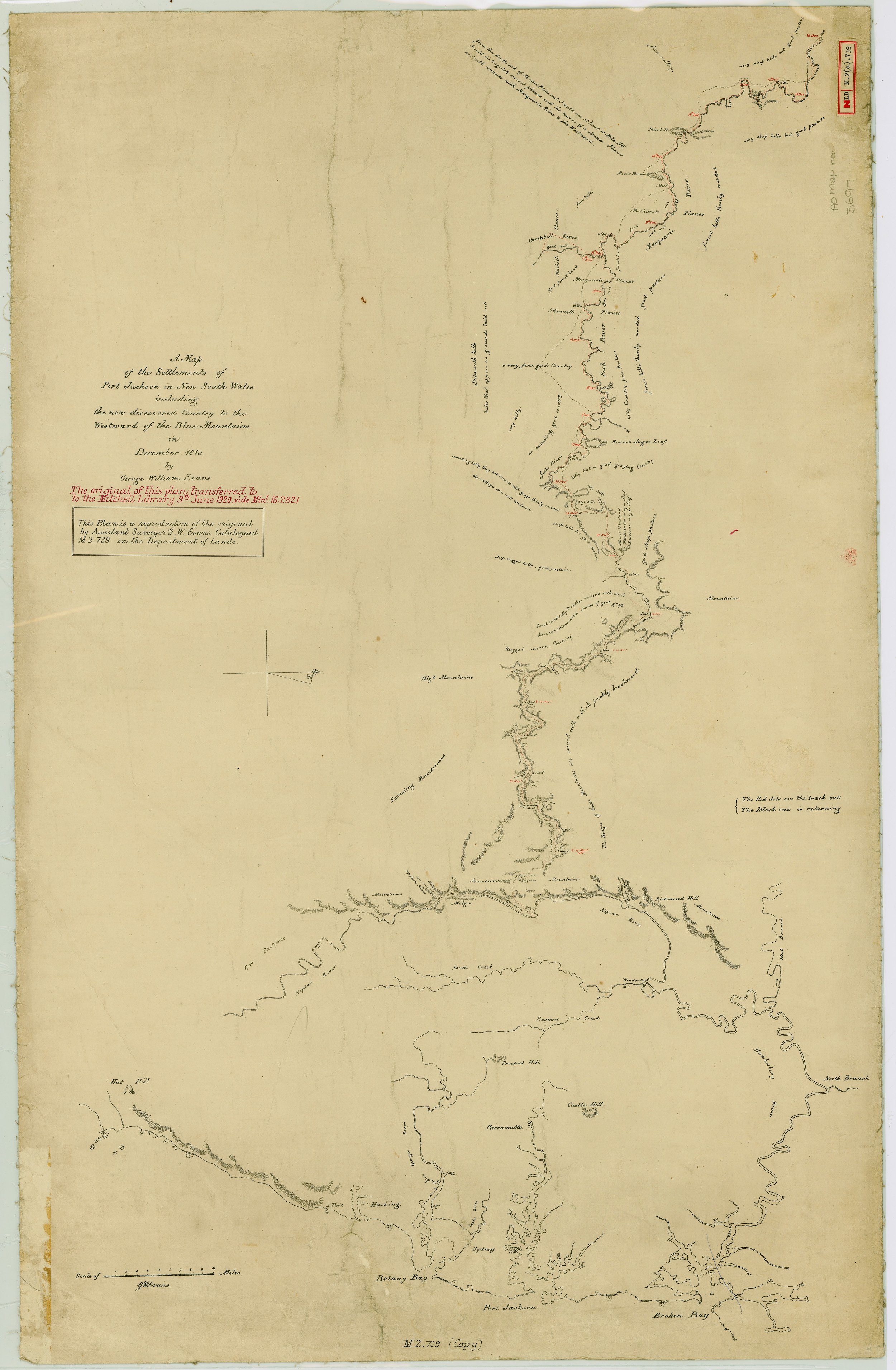 A Map of the Settlements of Port Jackson in New South Wales including the new discovered Country to the Westward of the Blue Mountains in December 1813 by George William Evans - SR Map 3697